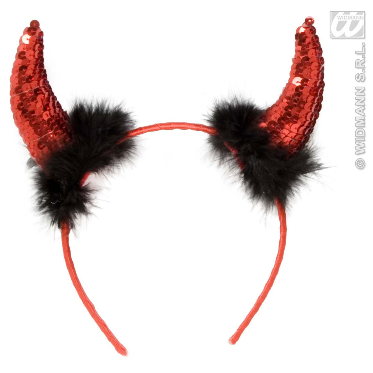 Op deze afbeelding zie je een Accessoires, van het merk Widmann. Rode Duivelhoorn Pailletten Met Marabou