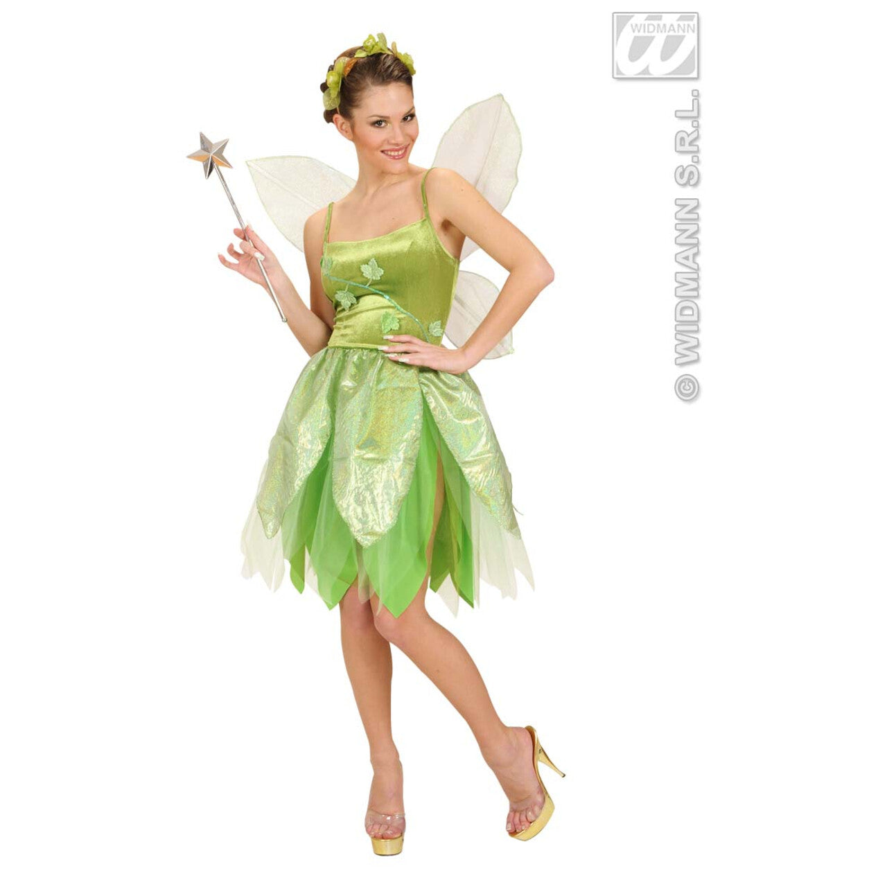 Op deze afbeelding zie je een Kostuums, van het merk Widmann. Bosfee Tinkerbell Kostuum Vrouw