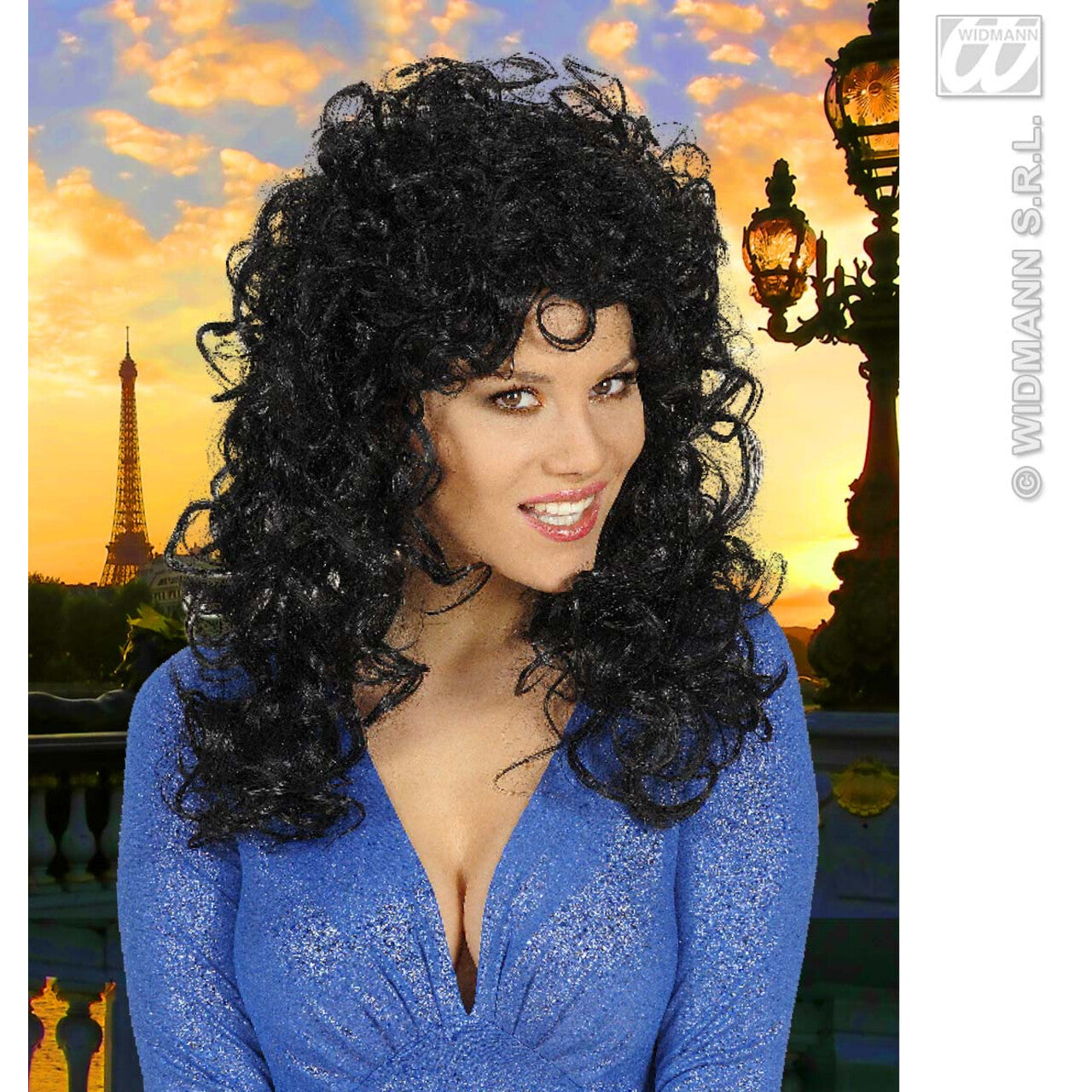 Op deze afbeelding zie je een Accessoires, van het merk Widmann. Pruik, Krulpruik Beauty Zwart