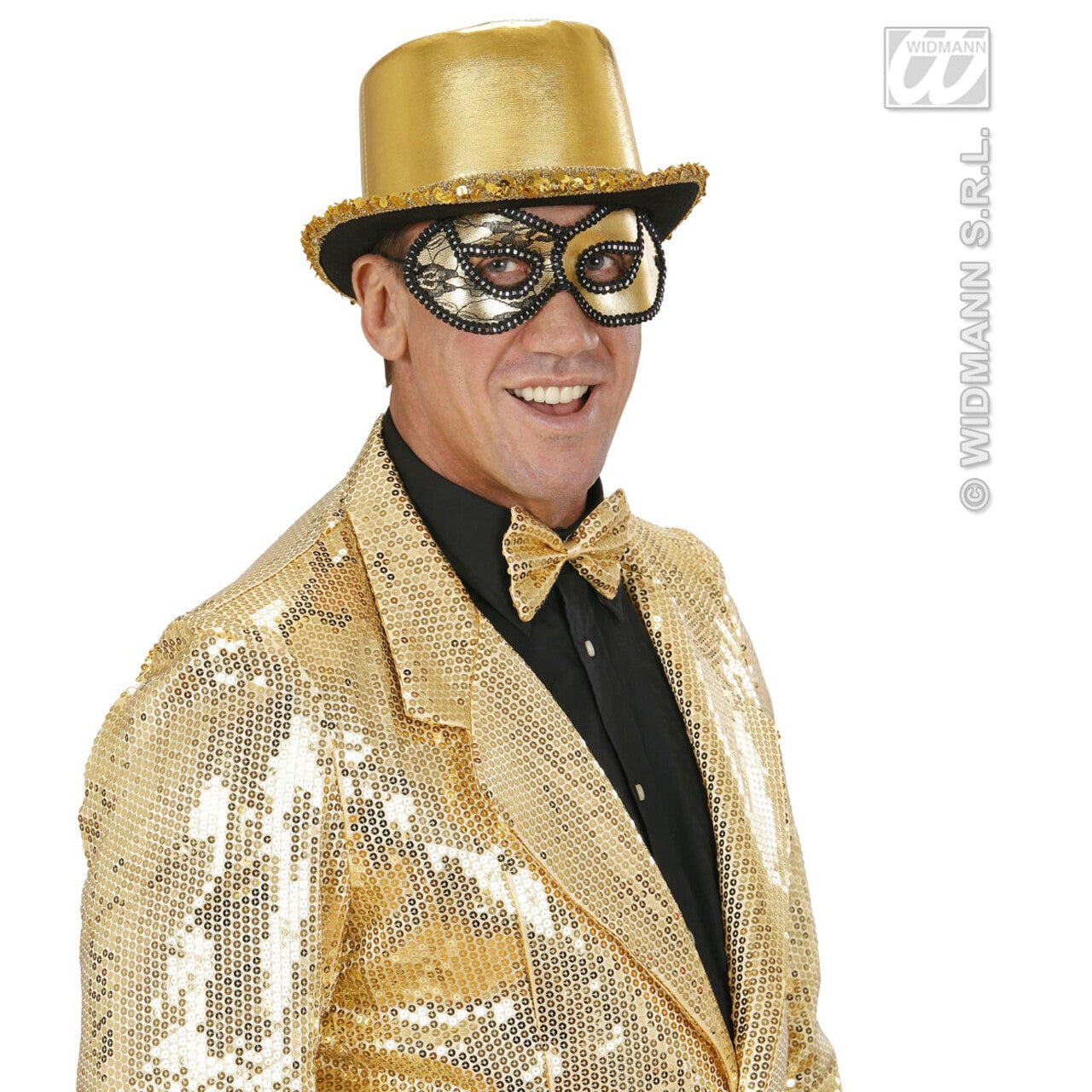 Op deze afbeelding zie je een Accessoires, van het merk Widmann. Oogmasker, Zwart / Goud Met Kant Op Ogen