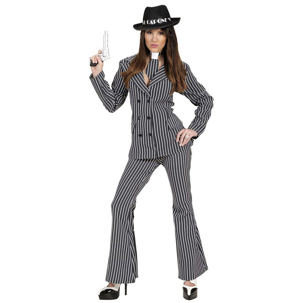 Op deze afbeelding zie je een Kostuums, van het merk Widmann. Vrouwelijke Gangster Ms Capone Kostuum