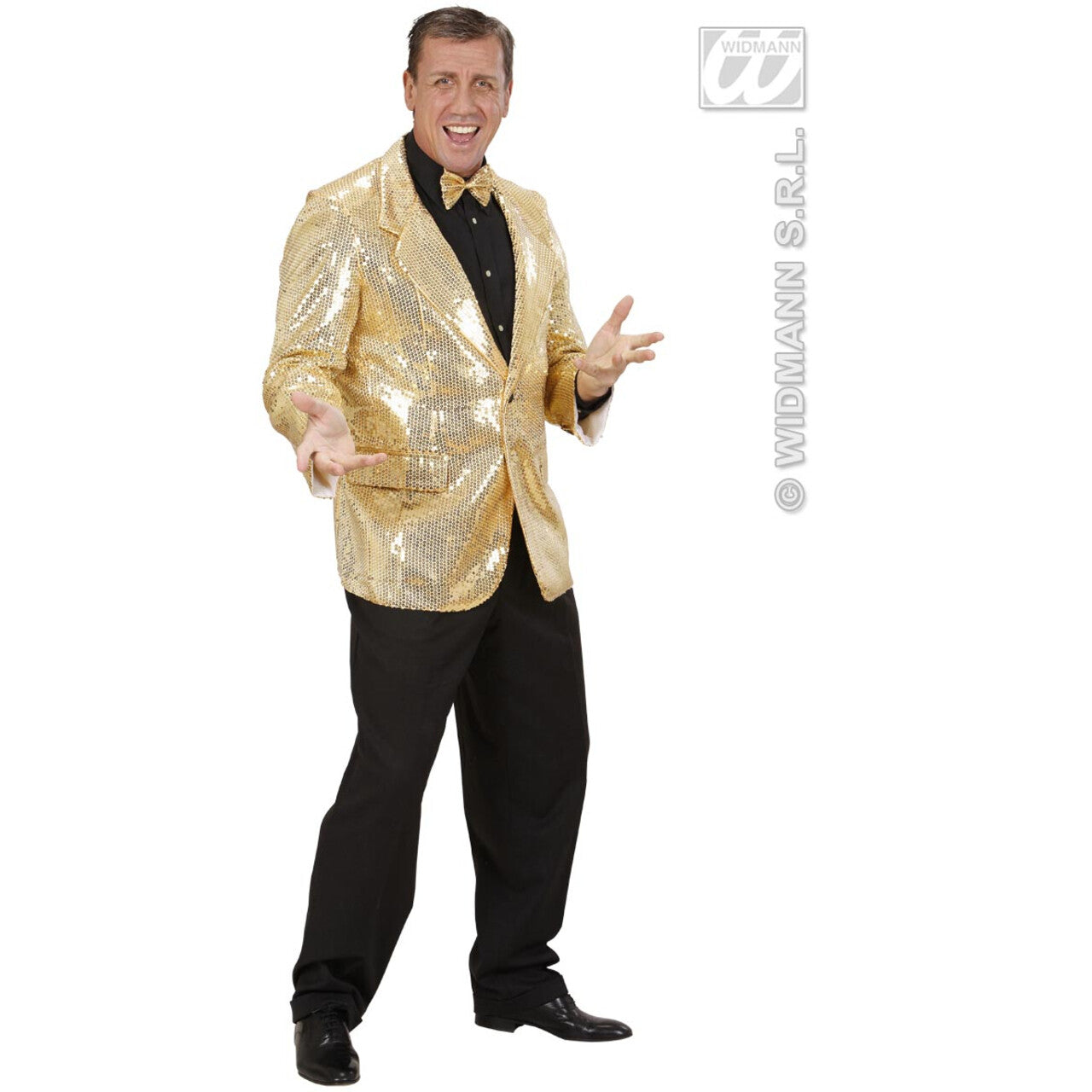 Op deze afbeelding zie je een Kostuums, van het merk Widmann. Pailletten Jas Goud Man