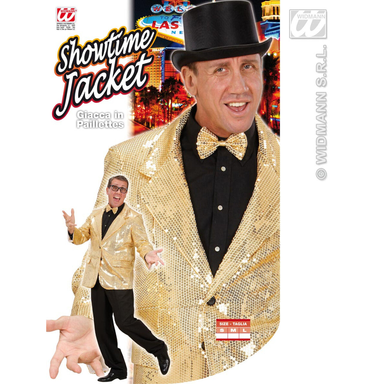 Op deze afbeelding zie je een Kostuums, van het merk Widmann. Pailletten Jas Goud Man