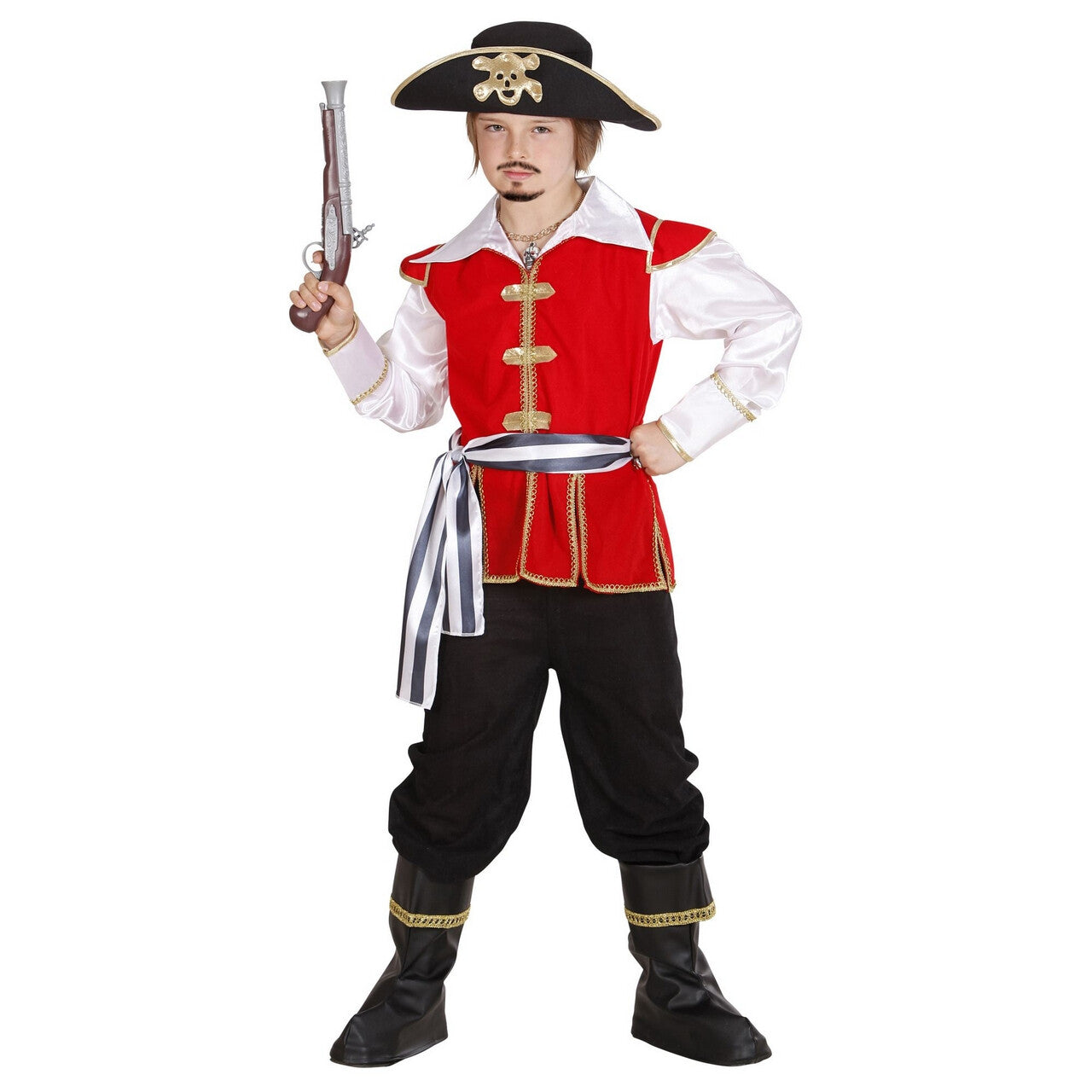 Op deze afbeelding zie je een Kostuums, van het merk Widmann. Officieel Piratenkapitein Jongen Kostuum