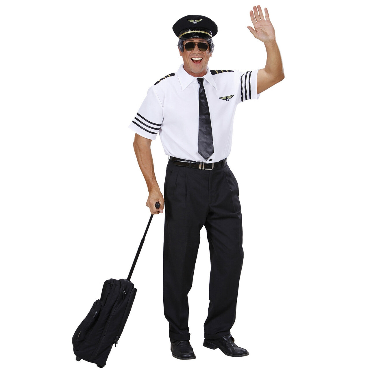 Op deze afbeelding zie je een Kostuums, van het merk Widmann. Pilotenshirt Met Stropdas En Hoed Man