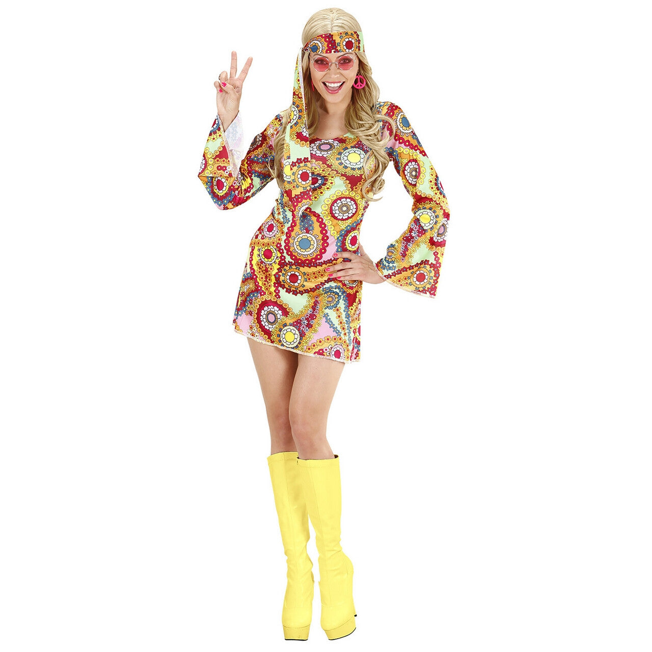 Op deze afbeelding zie je een Kostuums, van het merk Widmann. Hippie Meisje Kostuum Vrouw