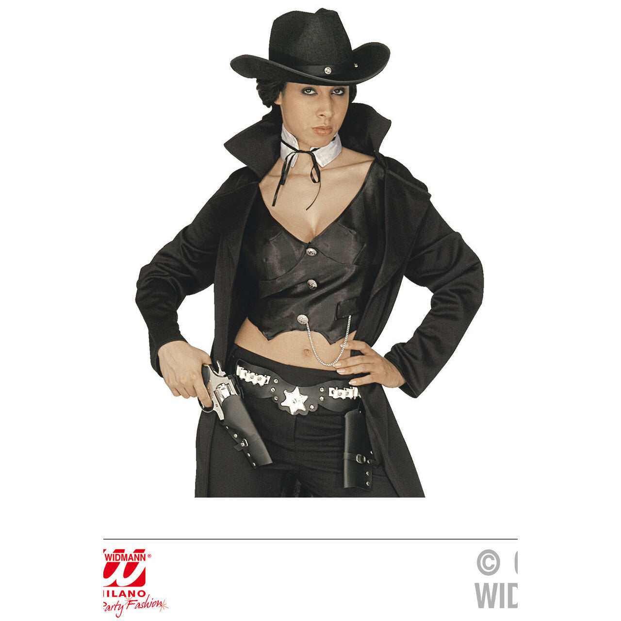 Op deze afbeelding zie je een Accessoires, van het merk Widmann. Black Ms Sheriff Luxe Dubbel Holster Cowboy, Zwart