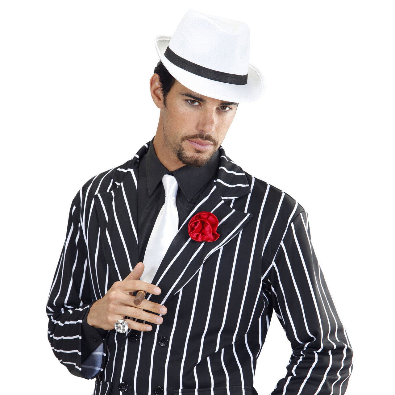 Op deze afbeelding zie je een Accessoires, van het merk Widmann. Witte Gangster Hoed Met Zwarte Band