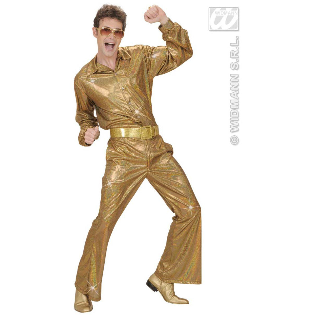 Op deze afbeelding zie je een Kostuums, van het merk Widmann. Holografisch Shirt, Goud XL Man