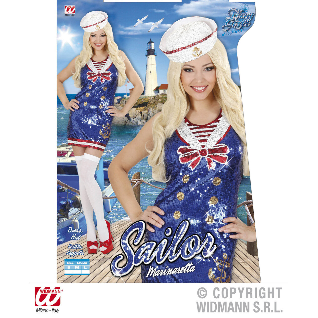 Op deze afbeelding zie je een Kostuums, van het merk Widmann. Paillettenjurk Matroosmeisje Ms Sailor Kostuum Vrouw