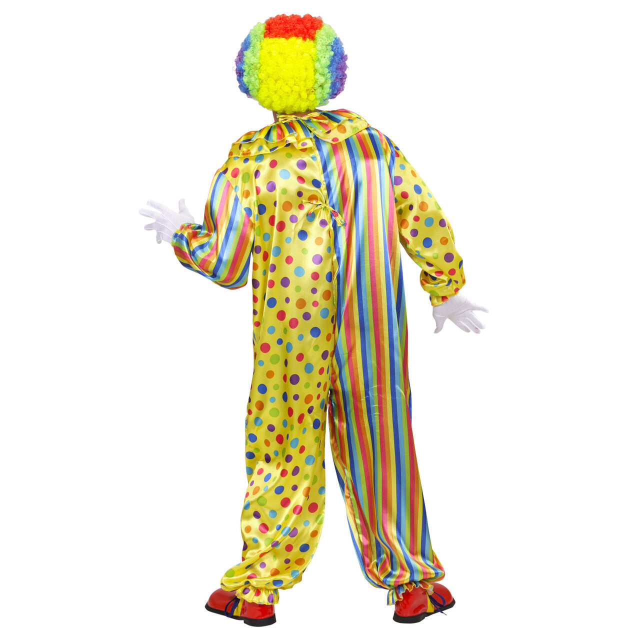 Op deze afbeelding zie je een Kostuums, van het merk Widmann. Veelkleurige Clown Jumpsuit Volwassen Kostuum
