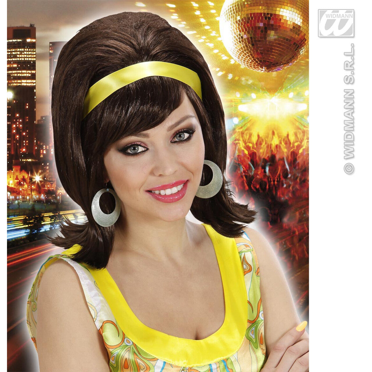 Op deze afbeelding zie je een Accessoires, van het merk Widmann. Pruik, 60s Modieus Bruin