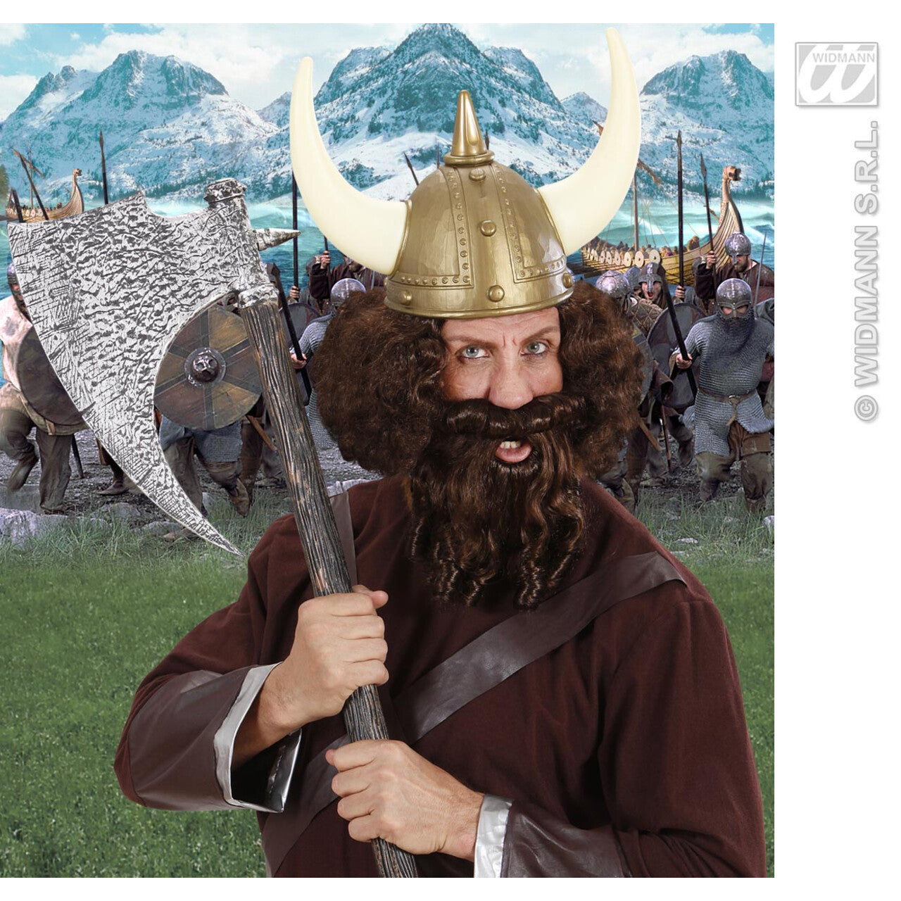 Op deze afbeelding zie je een Accessoires, van het merk Widmann. Pruik, Karakter Met Lokken En Baard, Bruin