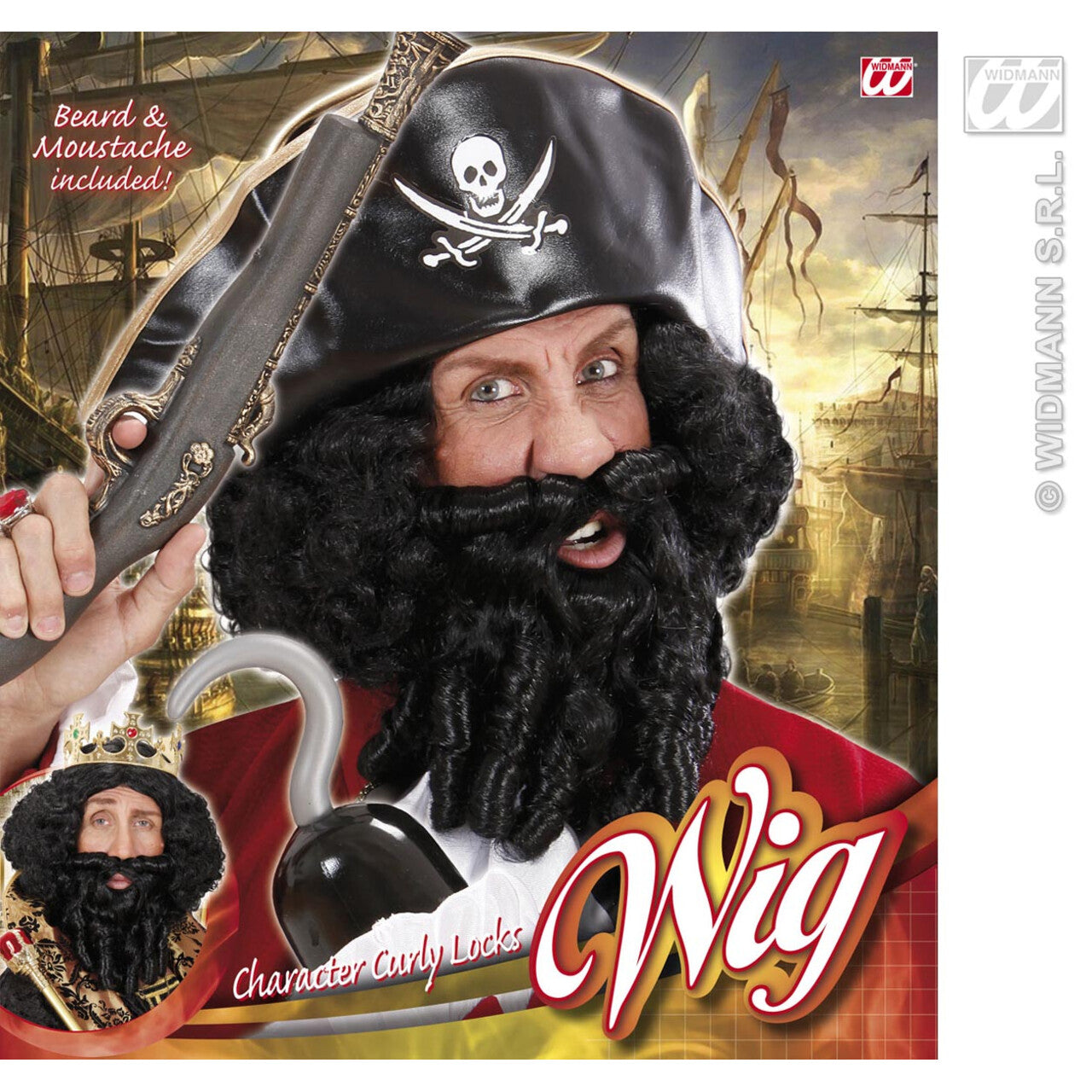 Op deze afbeelding zie je een Accessoires, van het merk Widmann. Pruik, Karakter Met Lokken En Baard, Zwart