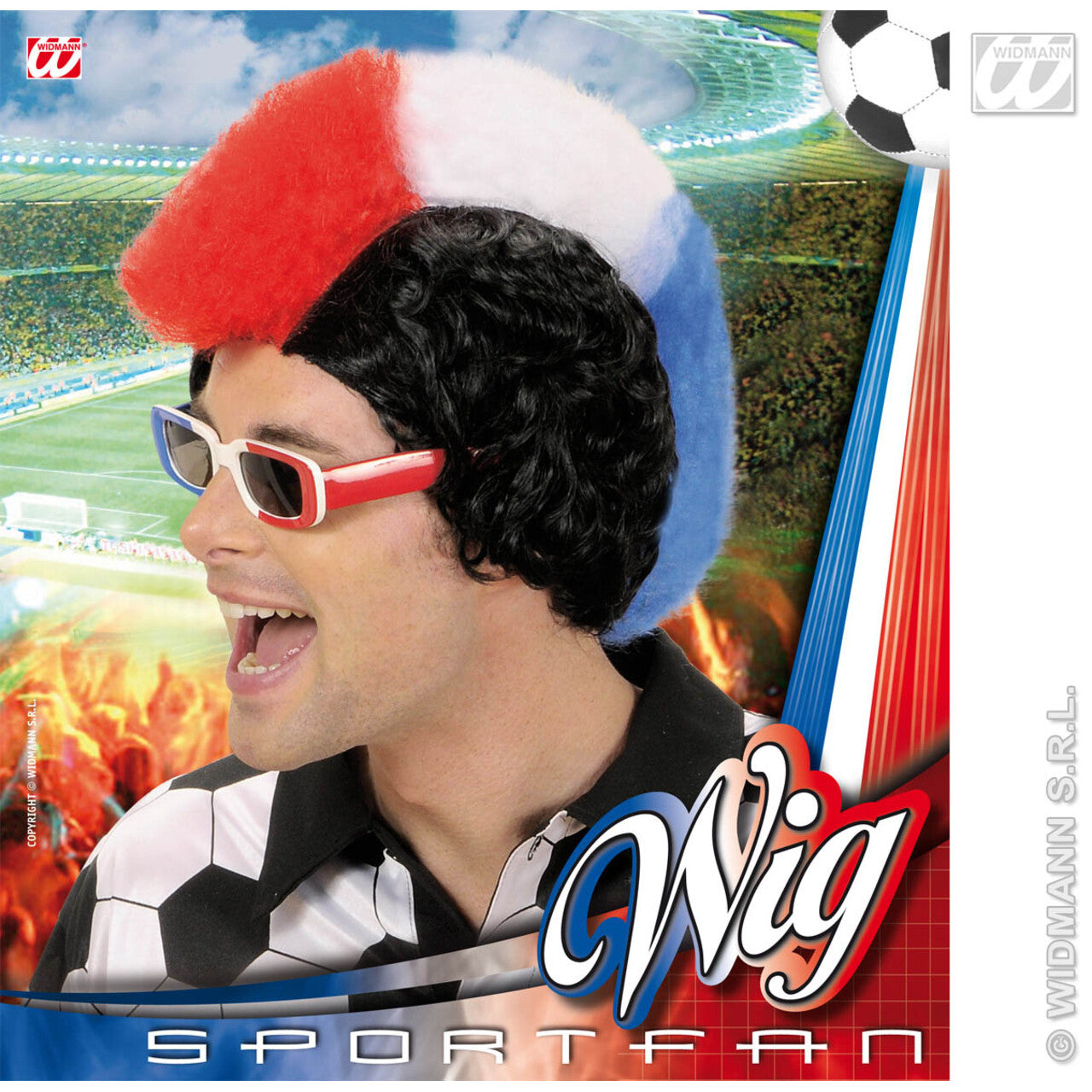 Op deze afbeelding zie je een Accessoires, van het merk Widmann. Pruik, Supporter Frankrijk / Nederland Man
