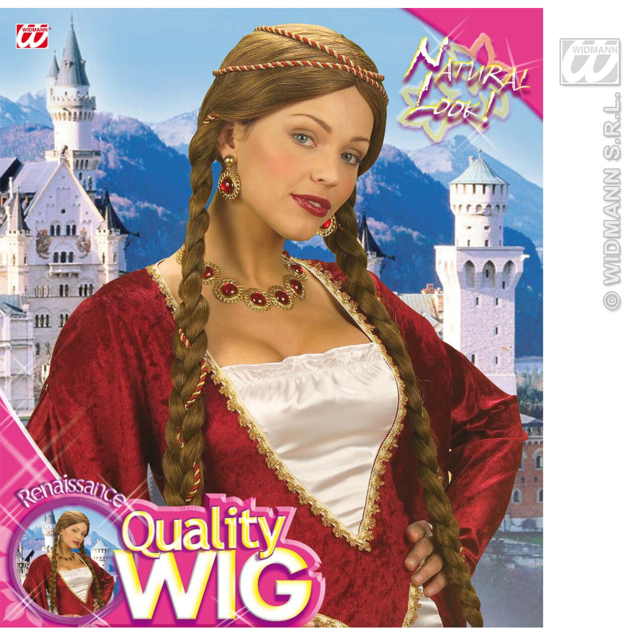 Op deze afbeelding zie je een Accessoires, van het merk Widmann. Pruik Middeleeuwse Koningin Bruin