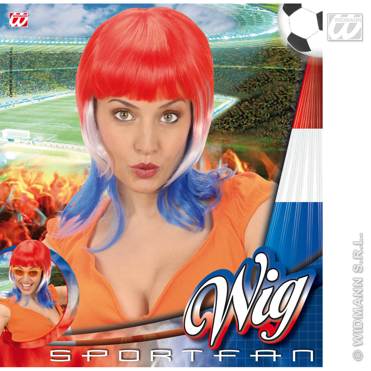 Op deze afbeelding zie je een Accessoires, van het merk Widmann. Pruik, Supporter Nederland Vrouw