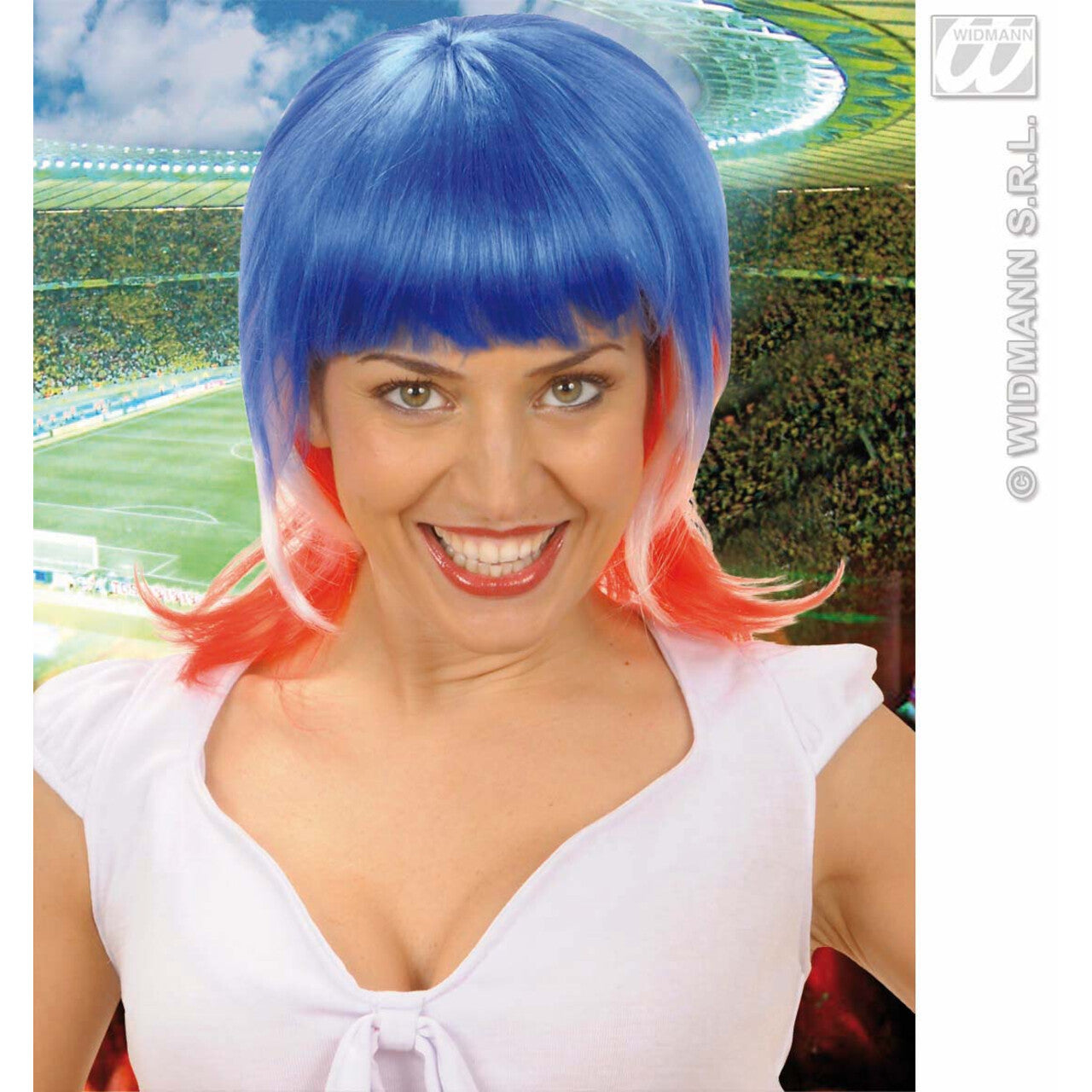 Op deze afbeelding zie je een Accessoires, van het merk Widmann. Pruik, Supporter Frankrijk Vrouw