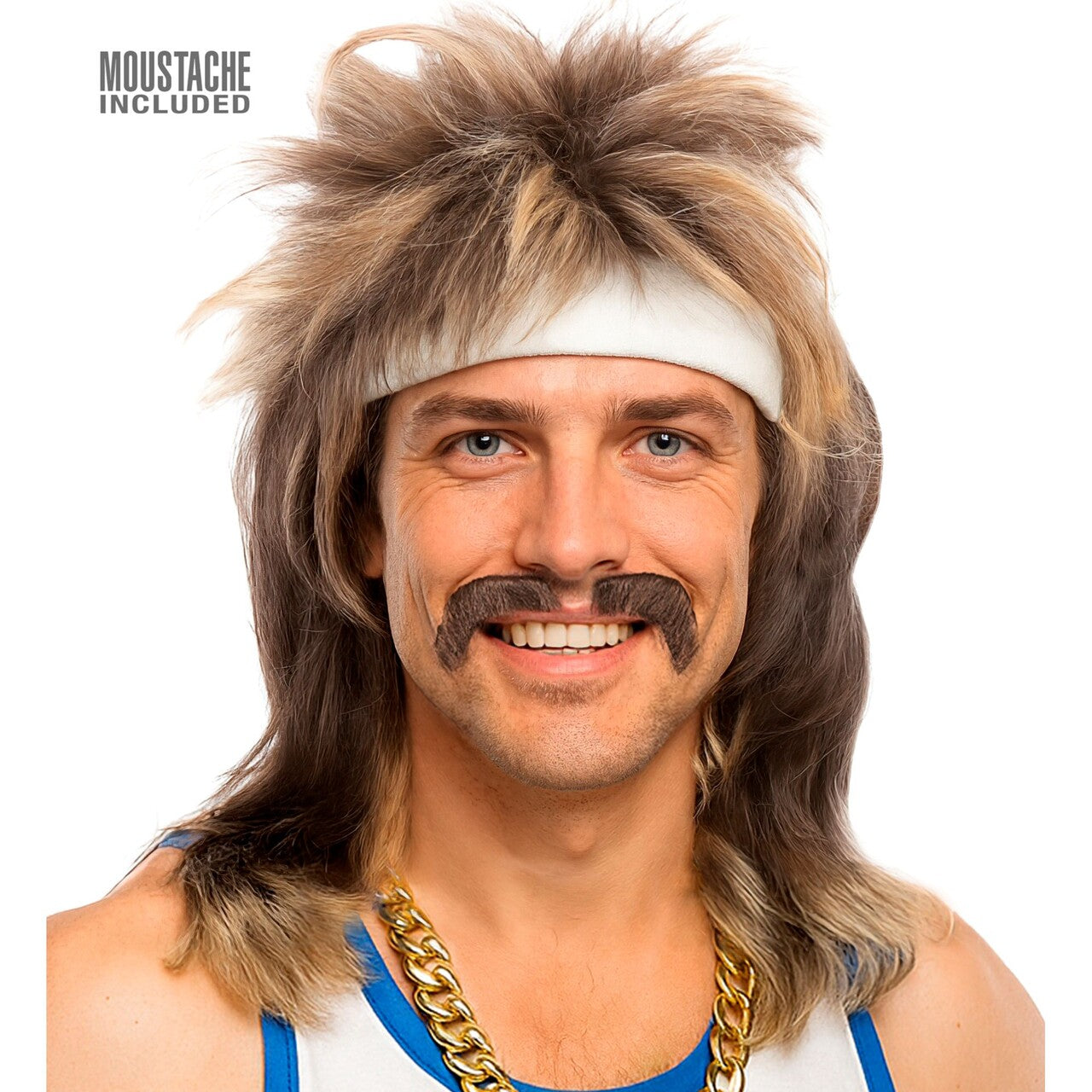 Op deze afbeelding zie je een Accessoires, van het merk Widmann. 80s Matjespruik Met Snor Blond