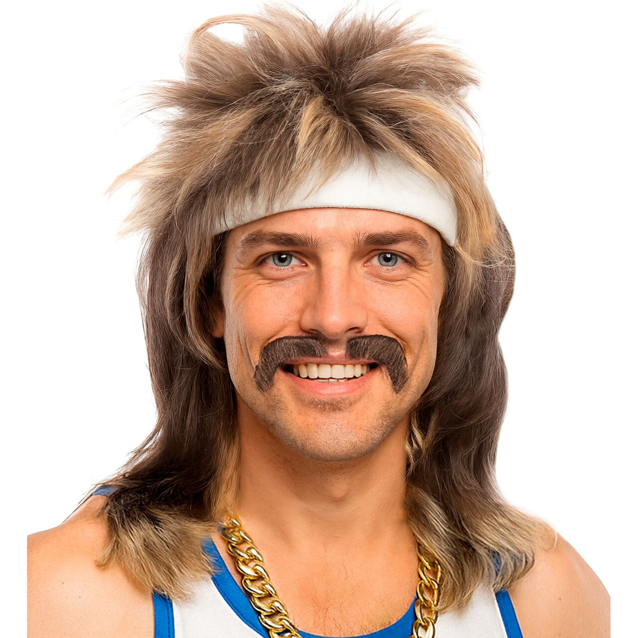 Op deze afbeelding zie je een Accessoires, van het merk Widmann. 80s Matjespruik Met Snor Blond