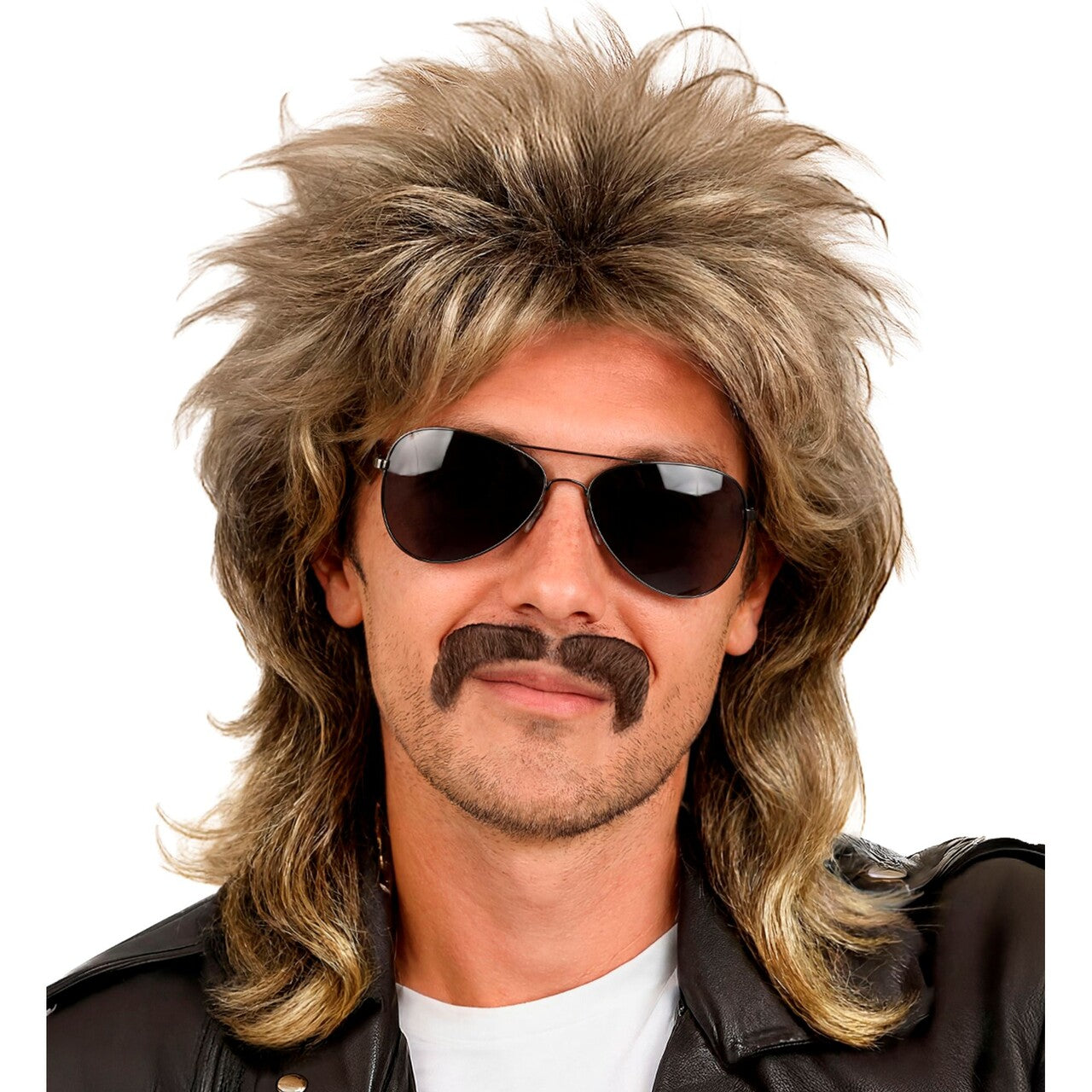 Op deze afbeelding zie je een Accessoires, van het merk Widmann. 80s Matjespruik Met Snor Blond