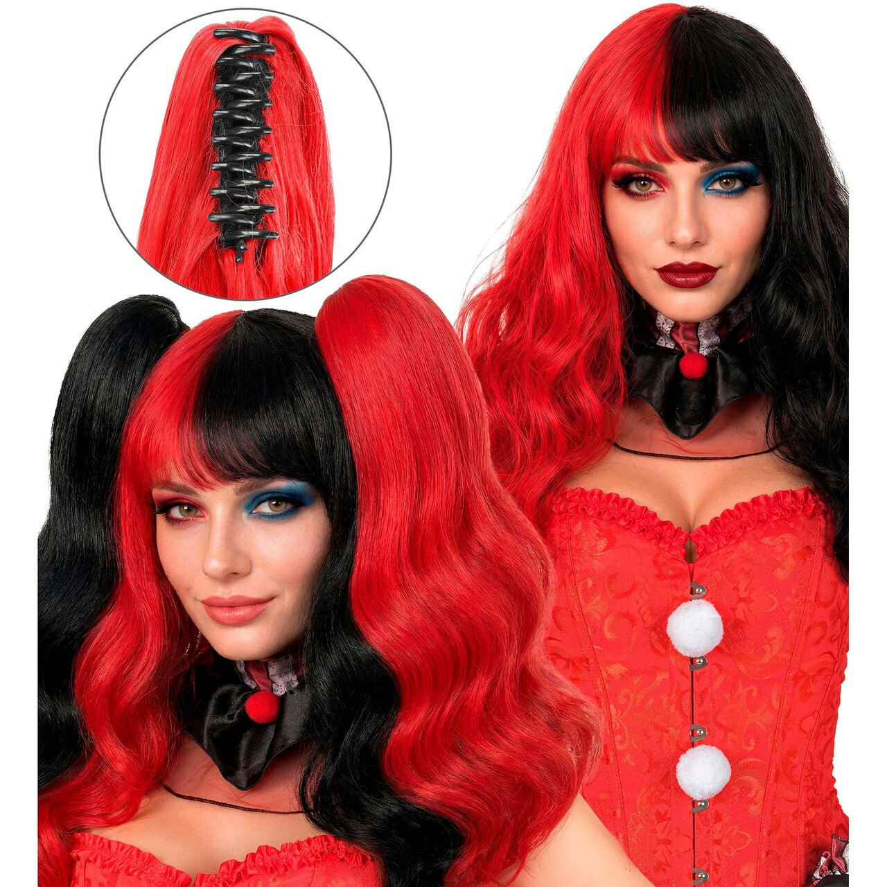 Op deze afbeelding zie je een Accessoires, van het merk Widmann. Harlequin Pruik Met Clip Extensions