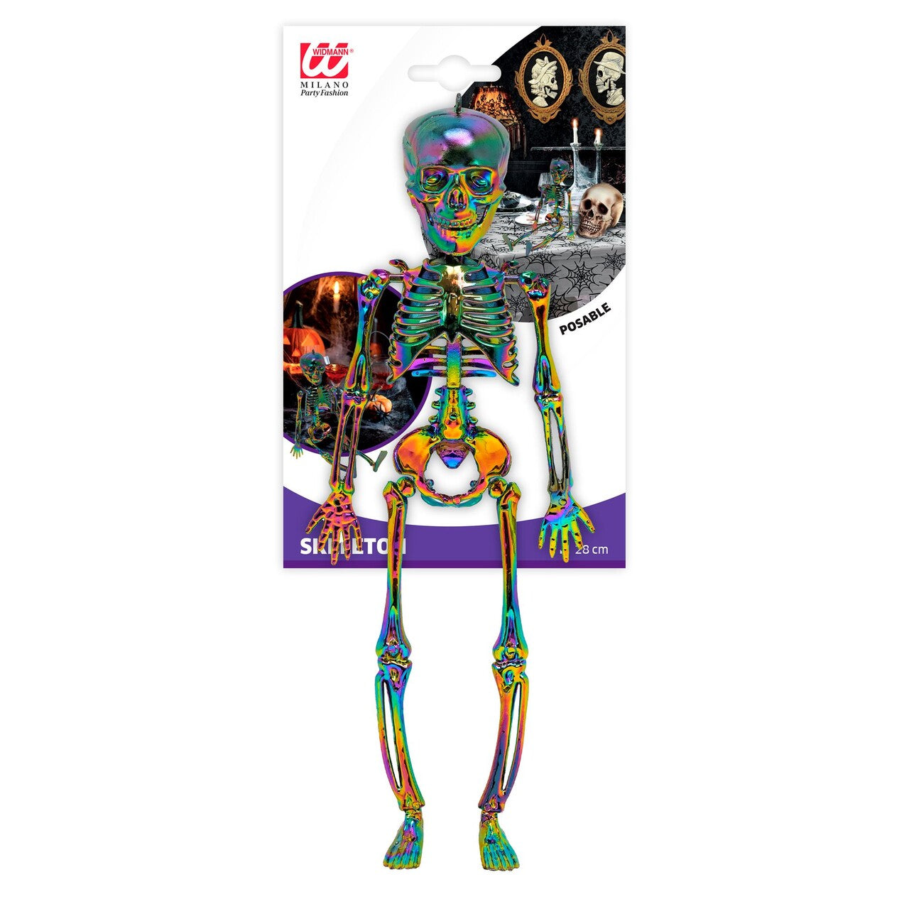 Op deze afbeelding zie je een Decoratie, van het merk Widmann. Metallic Rainbow Skelet Deco 28 Centimeter