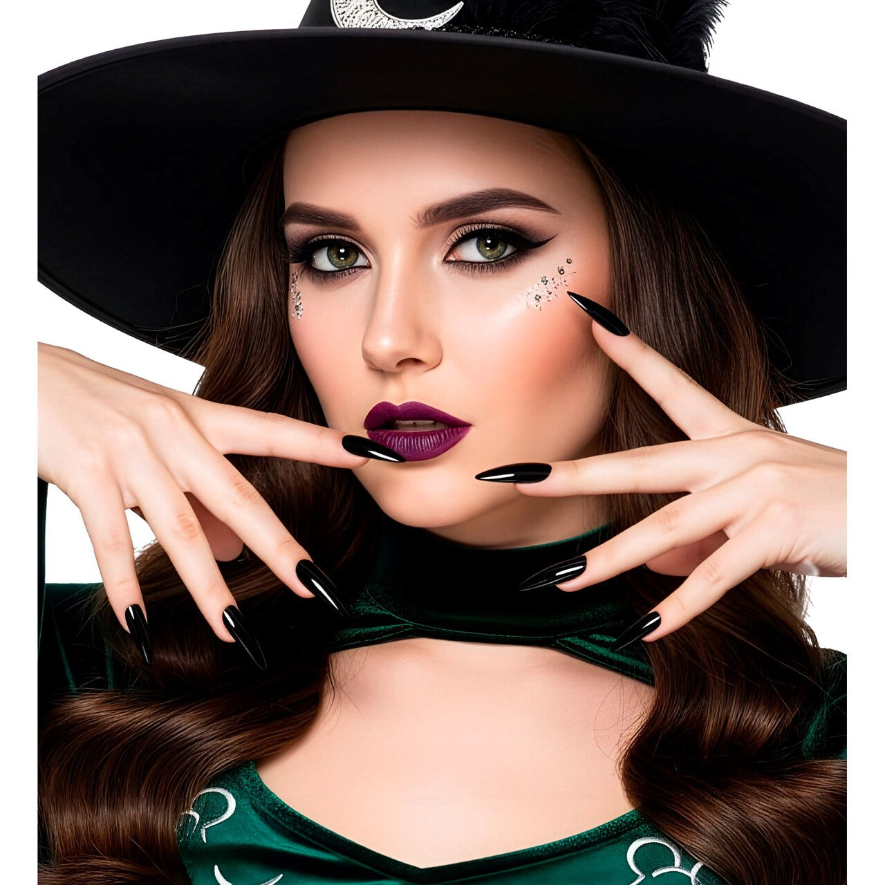 Op deze afbeelding zie je een Accessoires, van het merk Widmann. Black Witch Punt Nagels