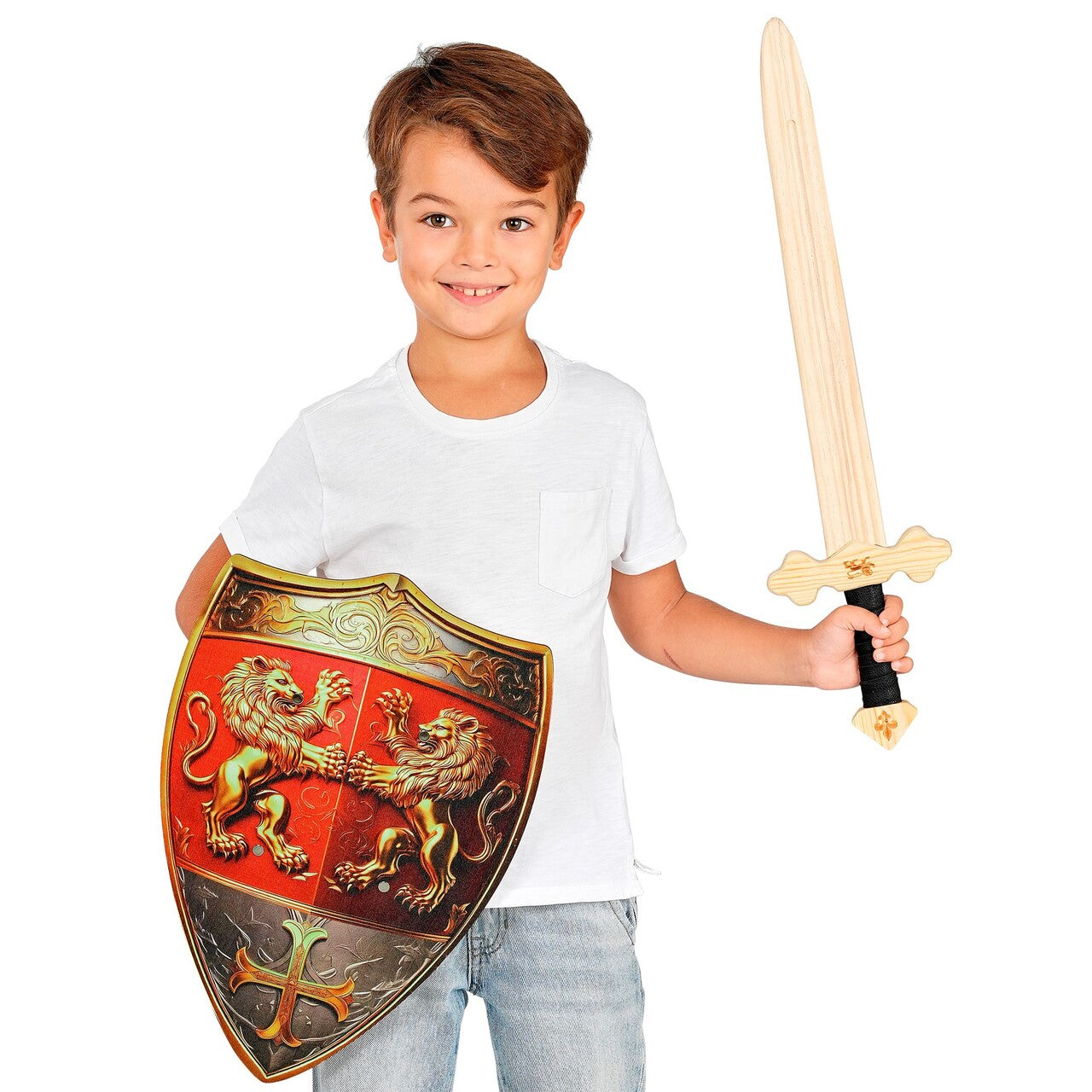 Op deze afbeelding zie je een Accessoires, van het merk Widmann. Dappere Leeuwen Ridder Schild Hout