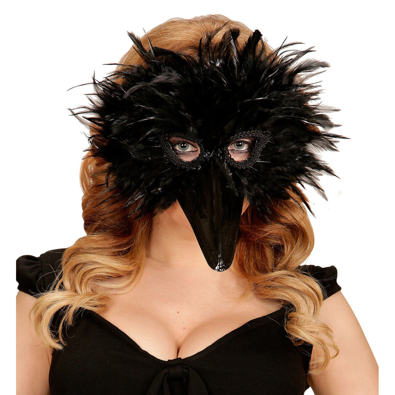 Op deze afbeelding zie je een Accessoires, van het merk Widmann. Grappig Veren Masker Vogel, Zwart