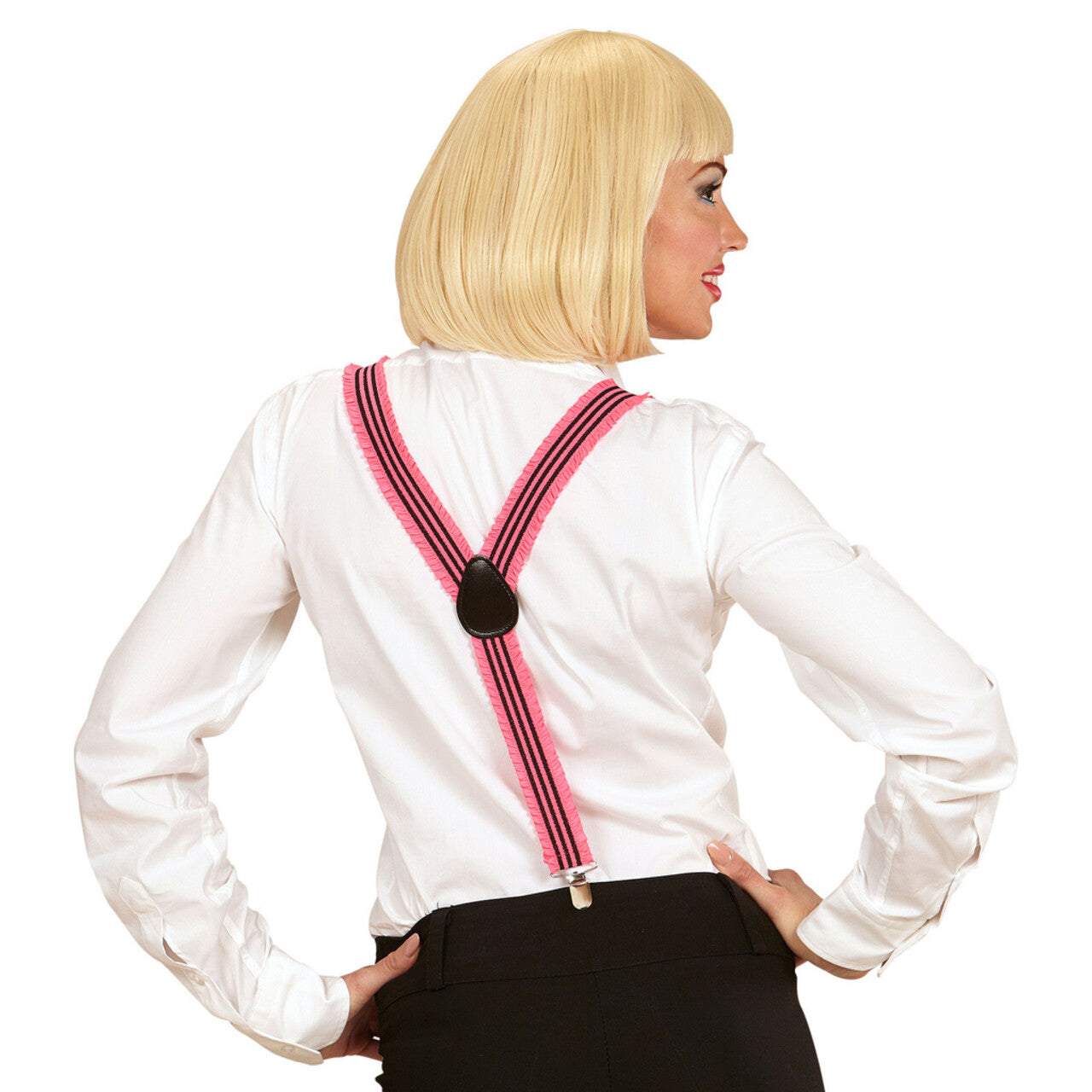 Op deze afbeelding zie je een Accessoires, van het merk Widmann. Raderboot Bretels Roze Met Plooien