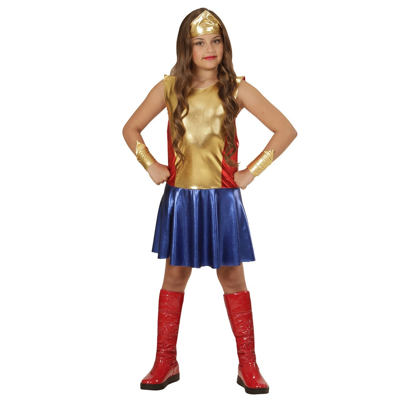 Op deze afbeelding zie je een Kostuums, van het merk Widmann. Superheldin Wonder Girl Meisje Kostuum