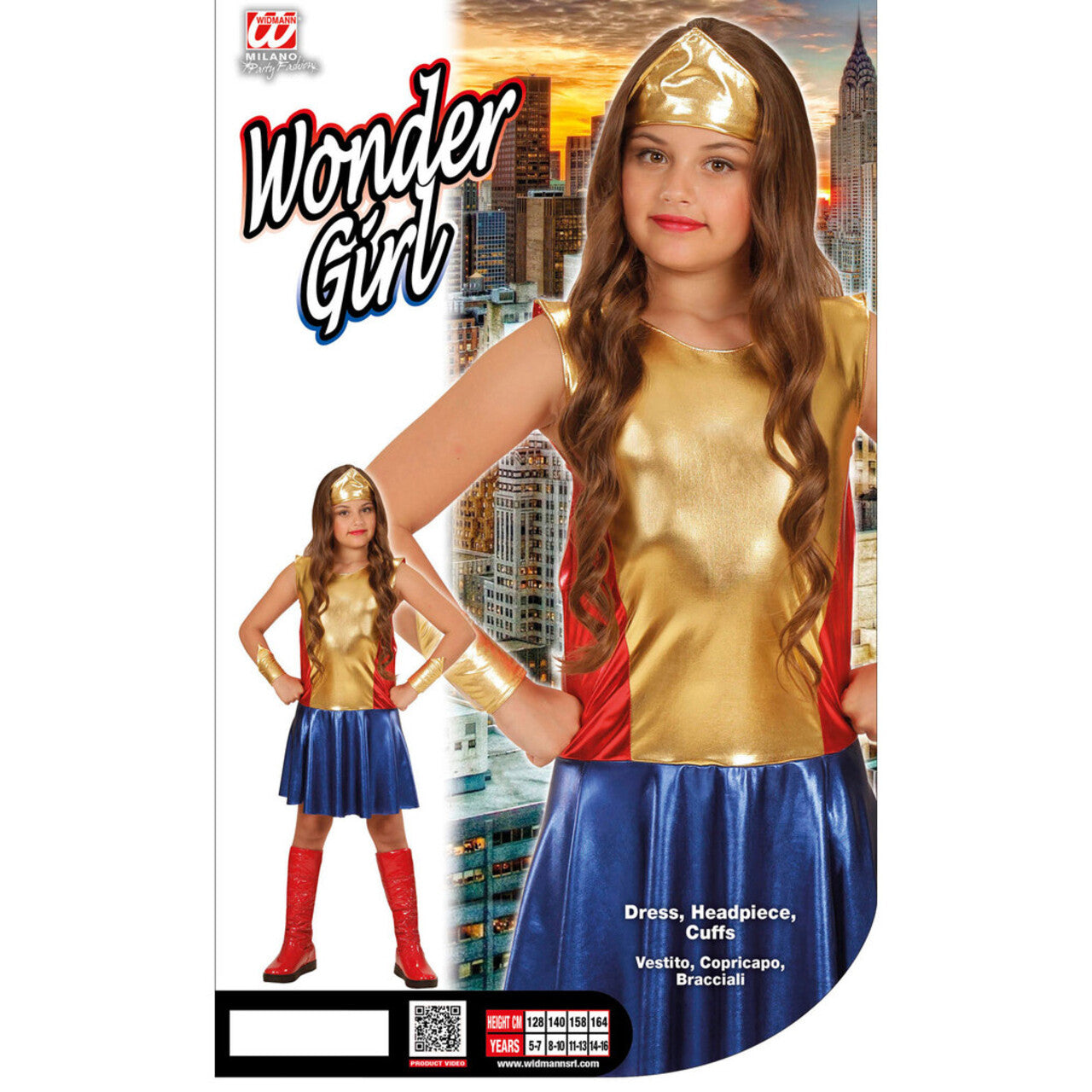 Op deze afbeelding zie je een Kostuums, van het merk Widmann. Superheldin Wonder Girl Meisje Kostuum