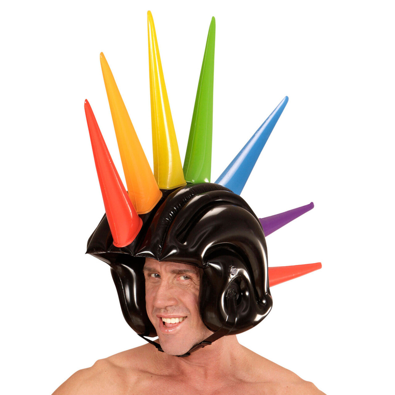 Op deze afbeelding zie je een Accessoires, van het merk Widmann. Fantasie Opblaasbare Meerkleurige Helm