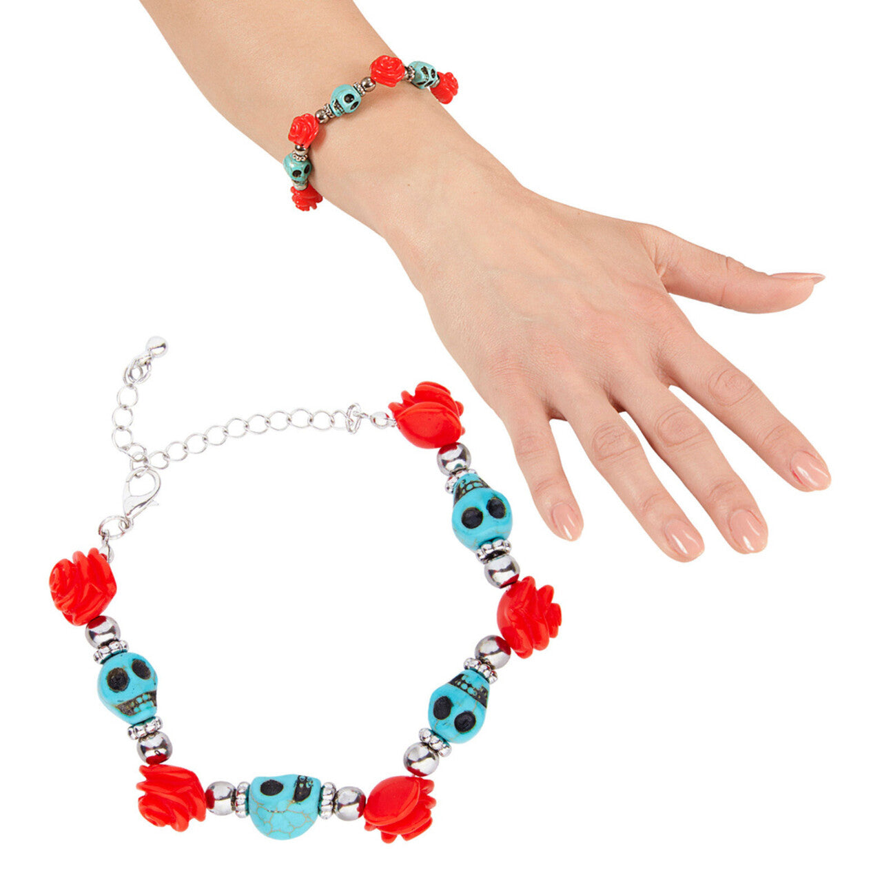 Op deze afbeelding zie je een Accessoires, van het merk Widmann. Horror Armband Azuur Schedel Rode Rozen