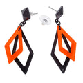 70er Jaren Oorbellen Ruit Neon, Zwart / Oranje