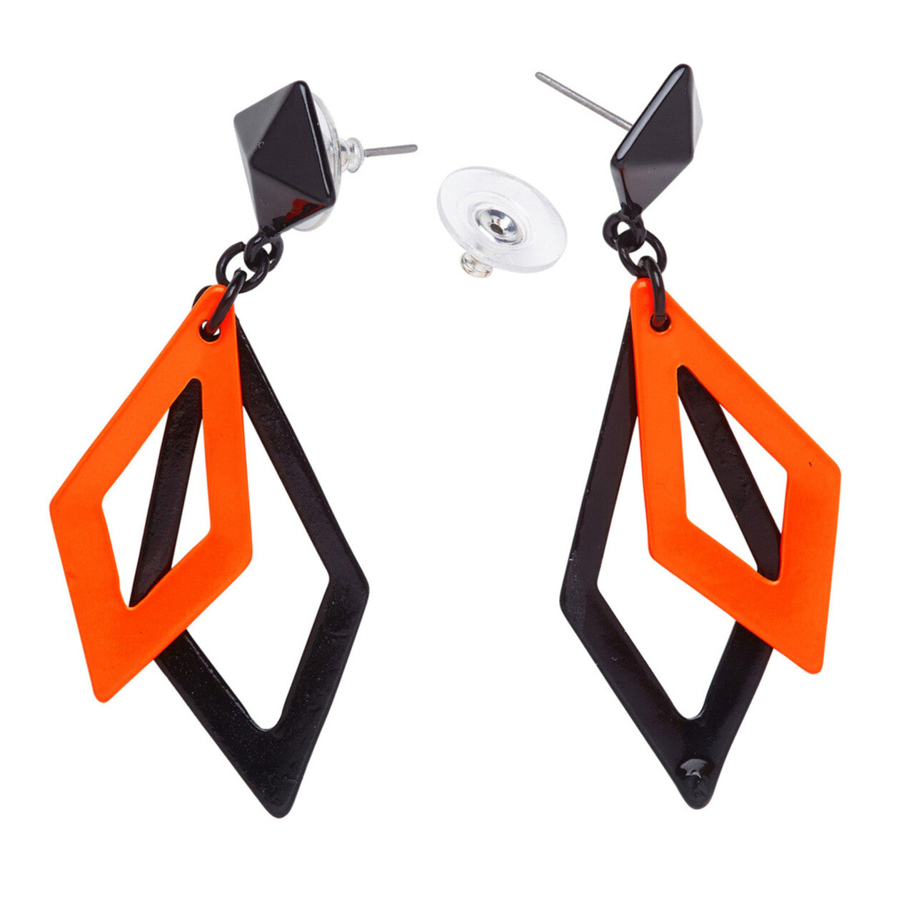 Op deze afbeelding zie je een Accessoires, van het merk Widmann. 70er Jaren Oorbellen Ruit Neon, Zwart / Oranje