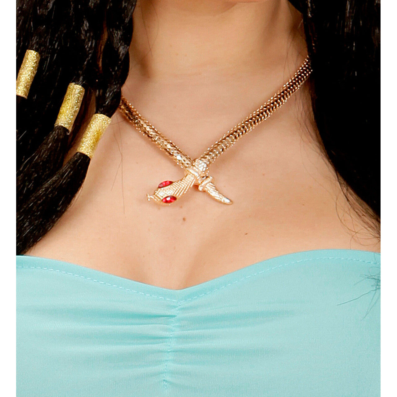 Op deze afbeelding zie je een Accessoires, van het merk Widmann. Oosterse Ketting Slang Van Goud Met Rode Steen Ogen