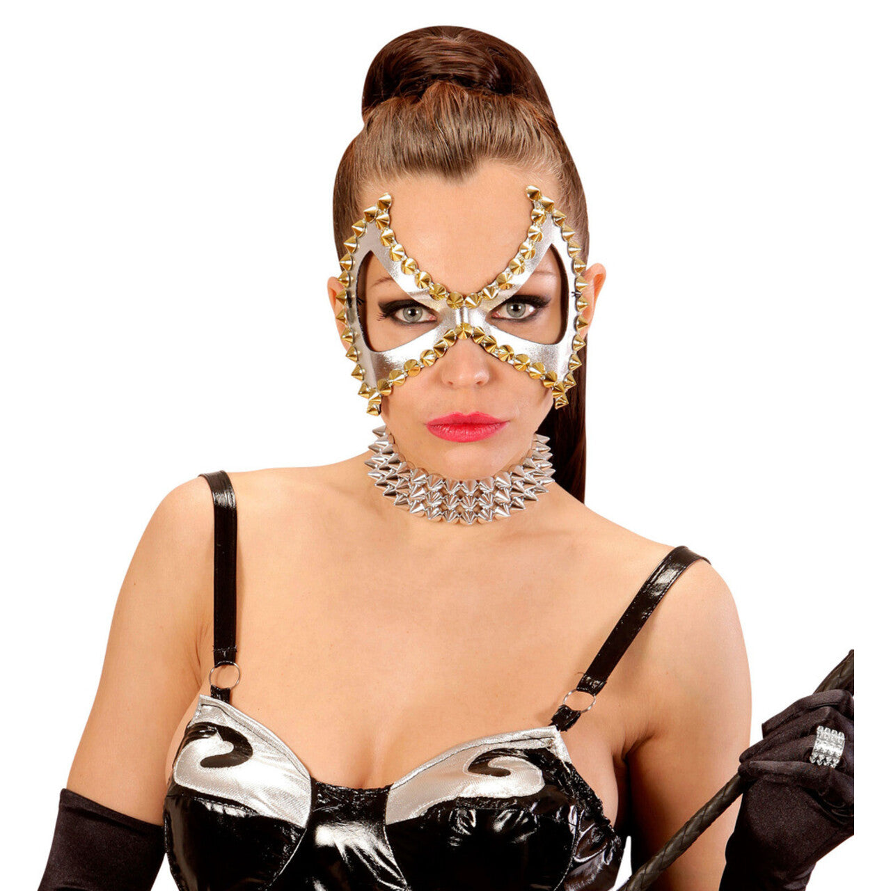Op deze afbeelding zie je een Accessoires, van het merk Widmann. Mistress Oogmasker Zilver Sm Met Nagels
