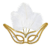 Op deze afbeelding zie je een Accessoires, van het merk Widmann. Uitbundig Oogmasker Wit Met Goud En Veren