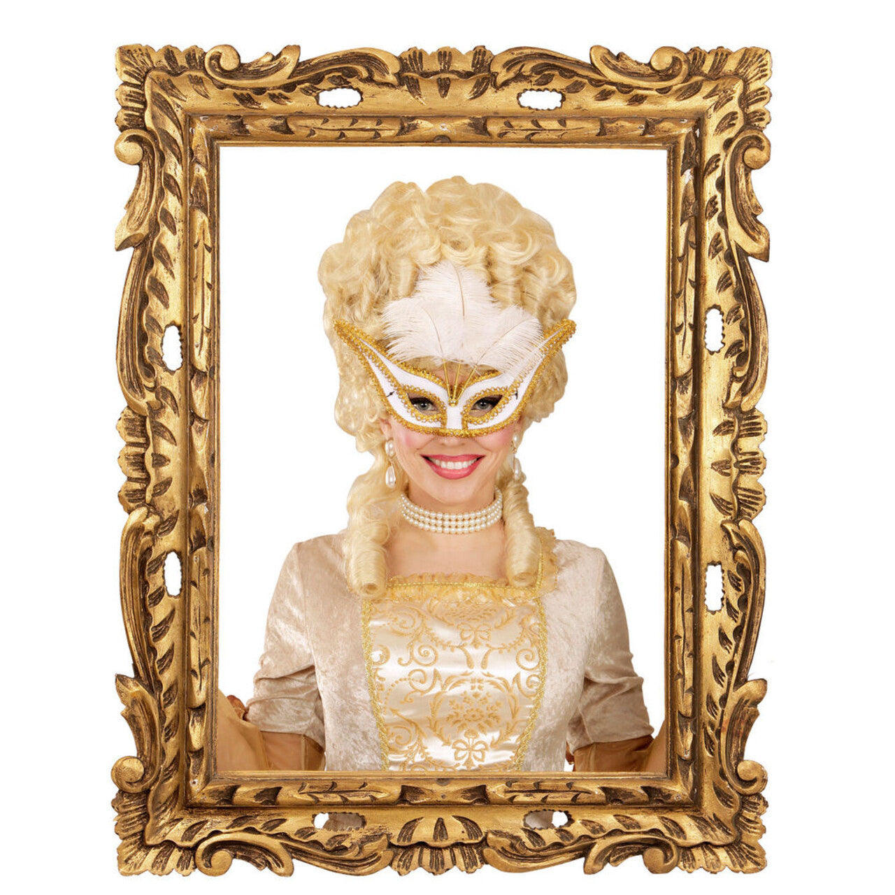 Op deze afbeelding zie je een Accessoires, van het merk Widmann. Uitbundig Oogmasker Wit Met Goud En Veren