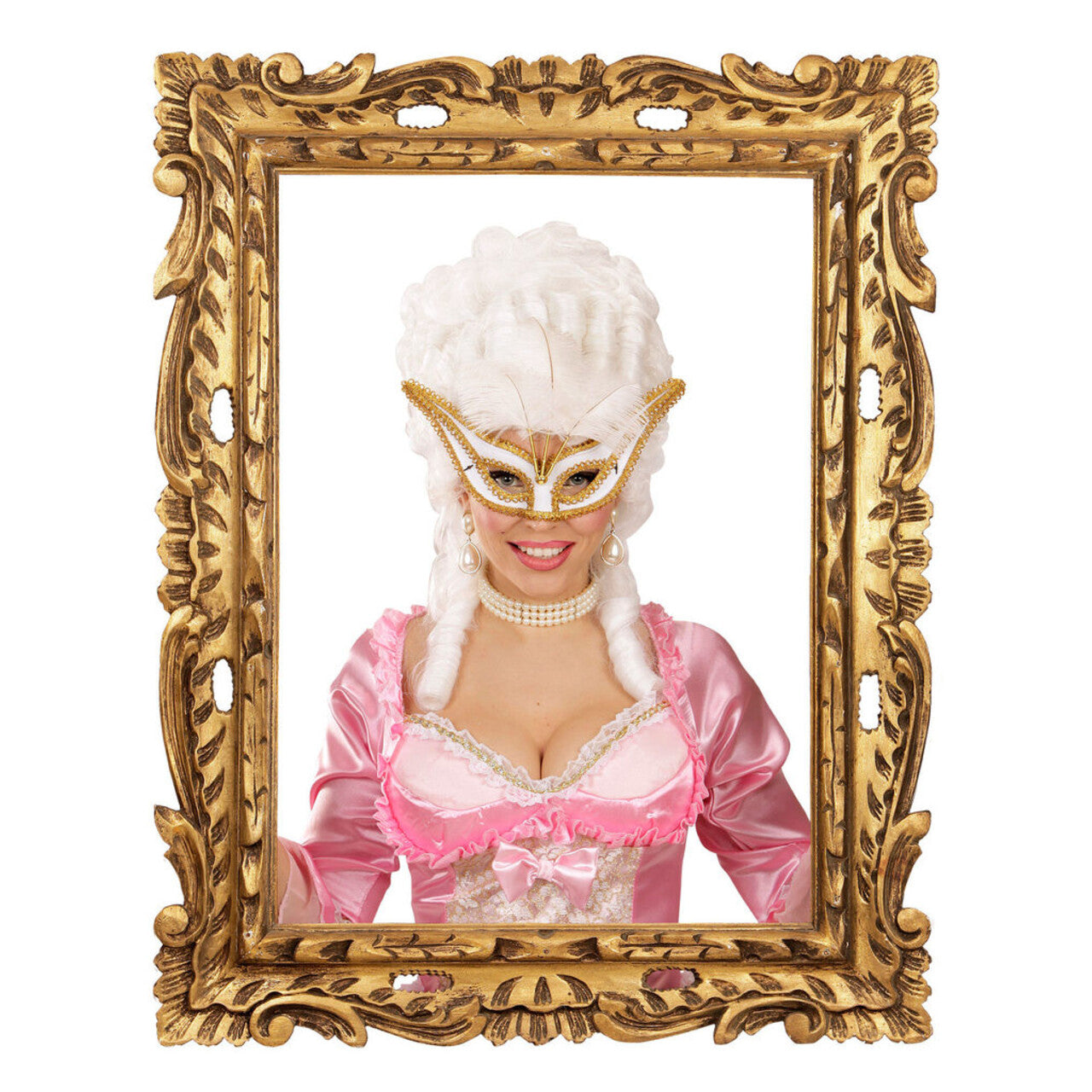 Op deze afbeelding zie je een Accessoires, van het merk Widmann. Uitbundig Oogmasker Wit Met Goud En Veren