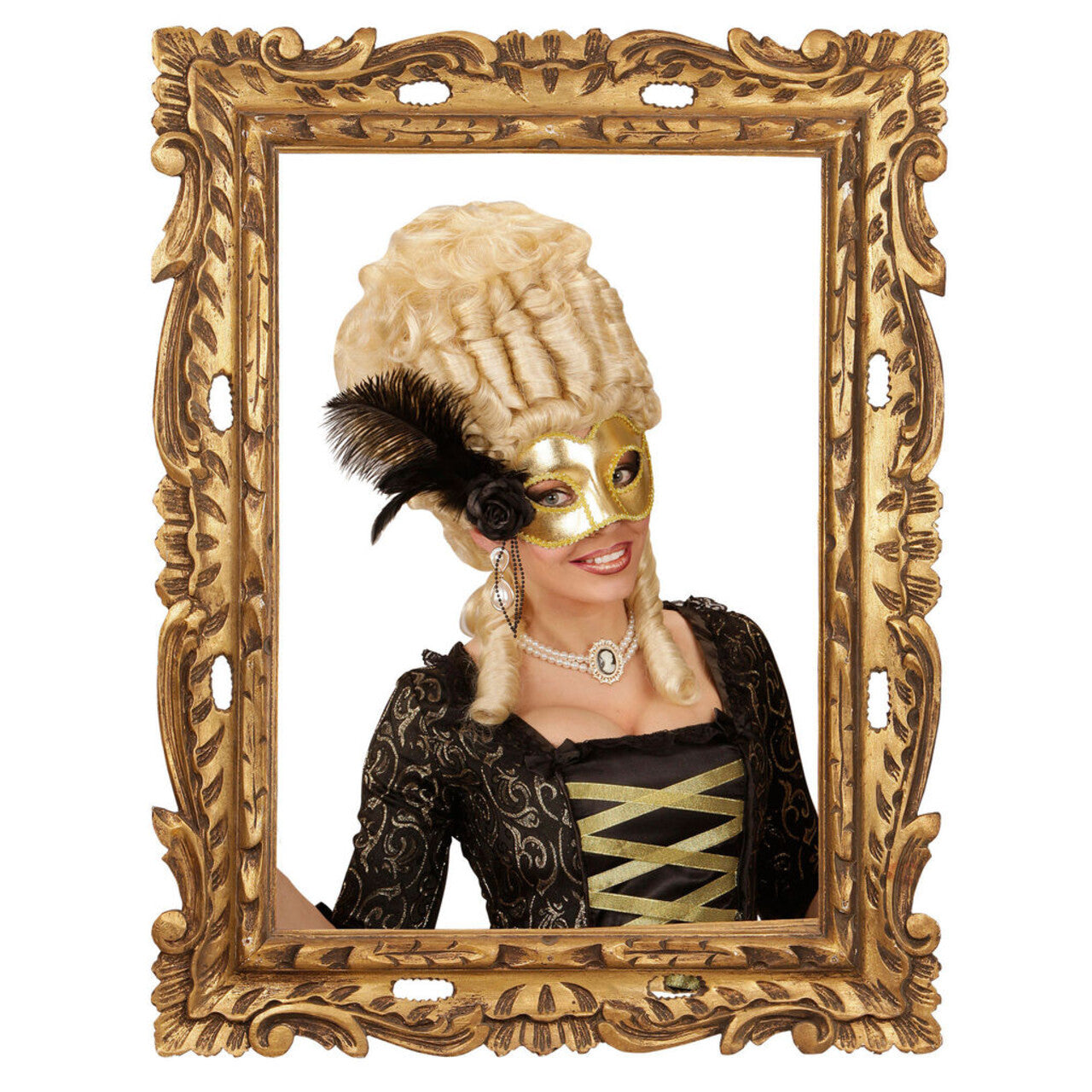 Op deze afbeelding zie je een Accessoires, van het merk Widmann. Signorina Oogmasker Venetie Goud Met Veren