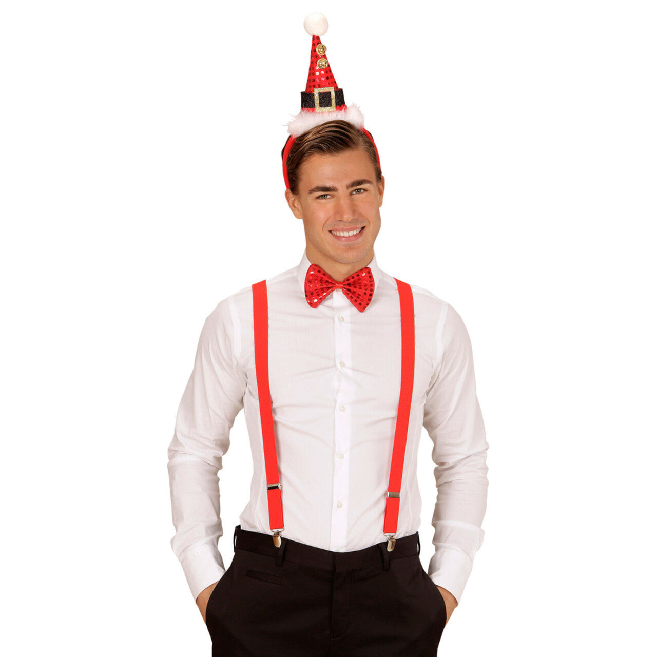 Op deze afbeelding zie je een Accessoires, van het merk Widmann. Grappige Kerst Pailletten Mini Hoedje Met 2 Belletjes En Strikje