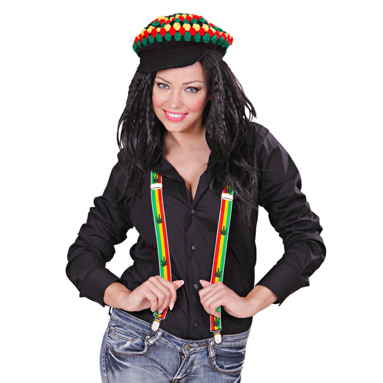 Op deze afbeelding zie je een Accessoires, van het merk Widmann. Rasta Bretels Jamaica Met Marihuana Blad