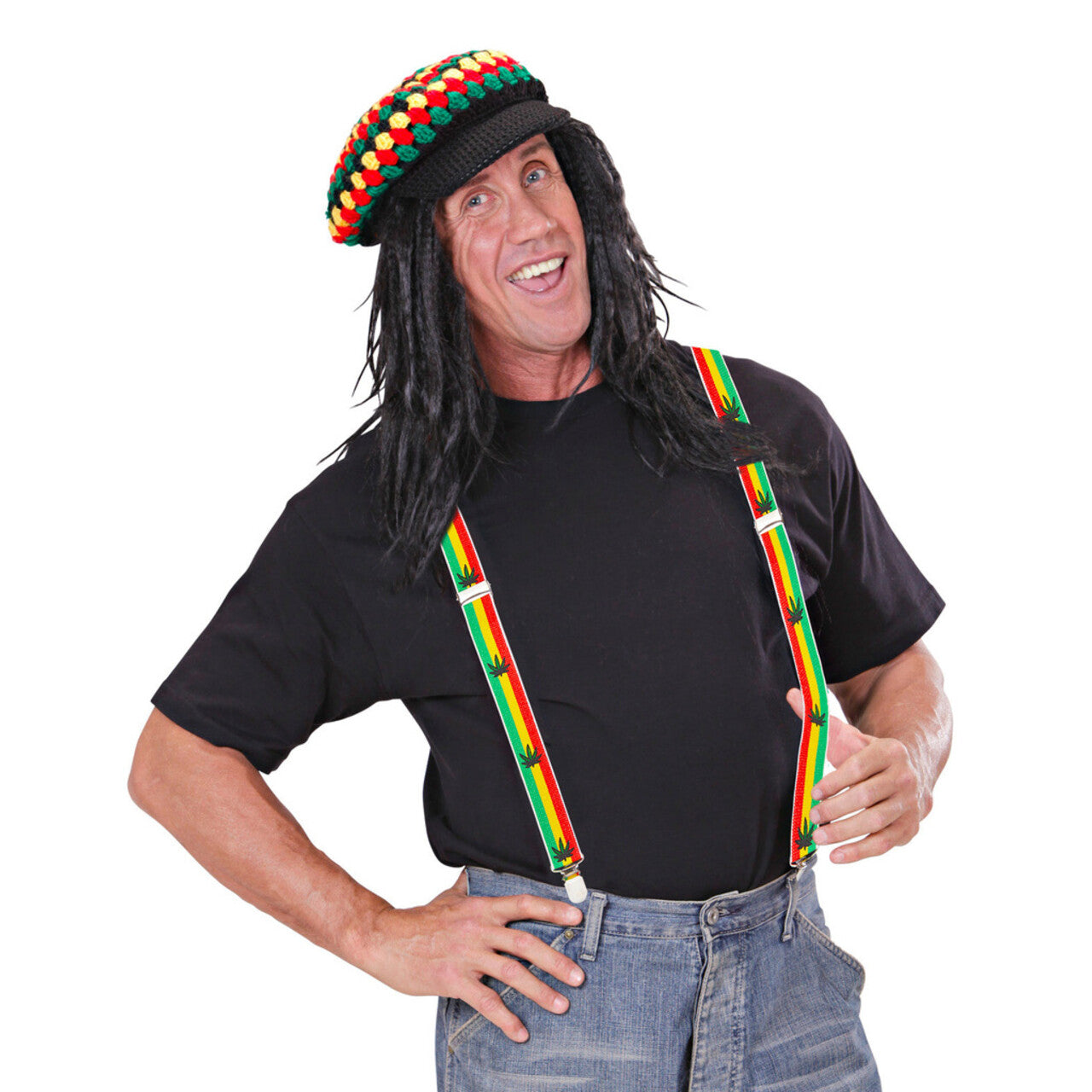 Op deze afbeelding zie je een Accessoires, van het merk Widmann. Rasta Bretels Jamaica Met Marihuana Blad