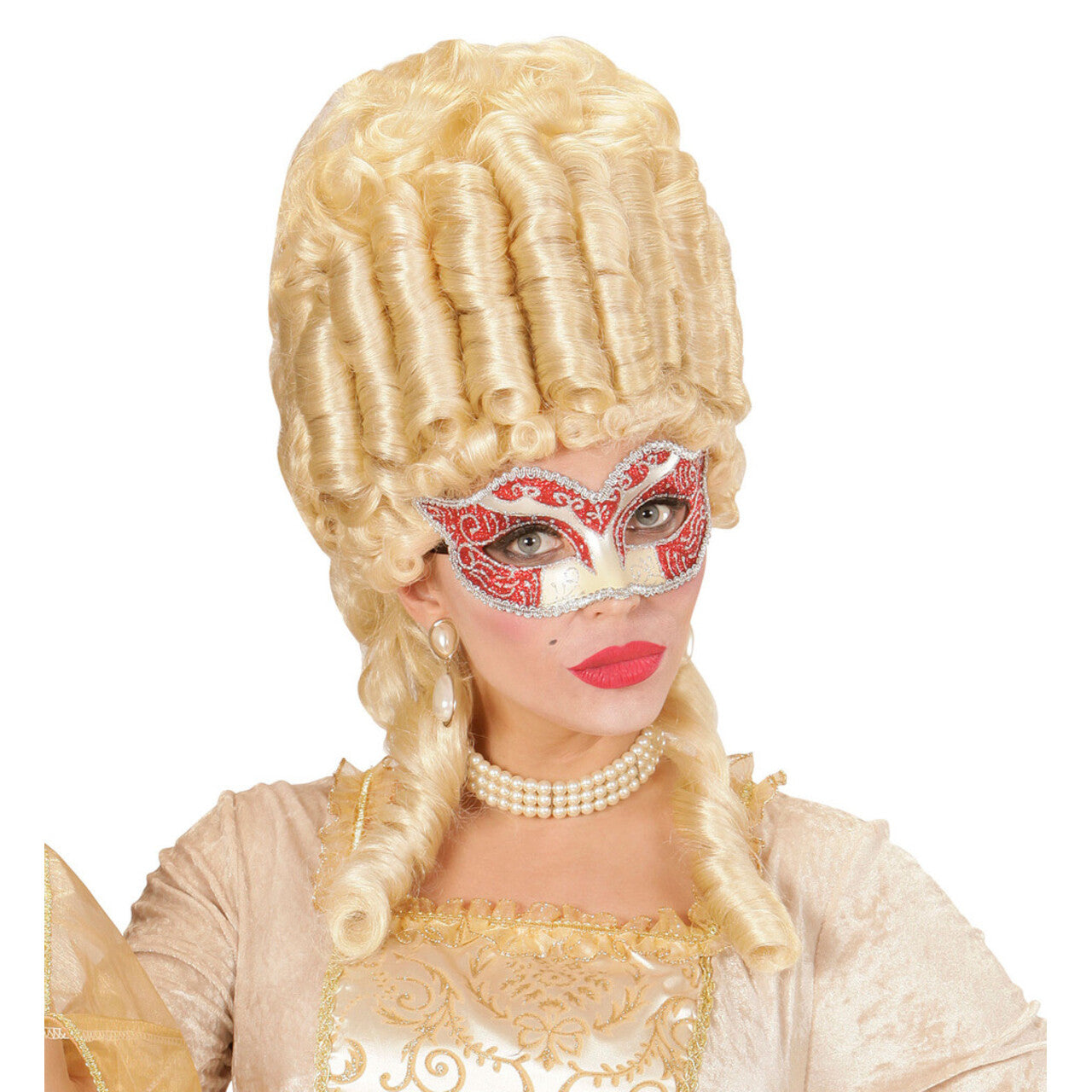 Op deze afbeelding zie je een Accessoires, van het merk Widmann. Luxe Oogmasker Hertogin, Rood / Zilver Glitter