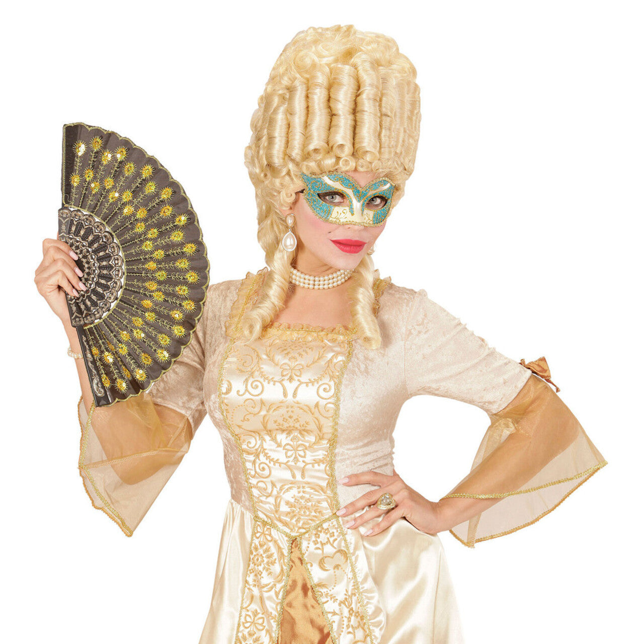 Op deze afbeelding zie je een Accessoires, van het merk Widmann. Luxe Oogmasker Hertogin, Azuur / Goud Glitter