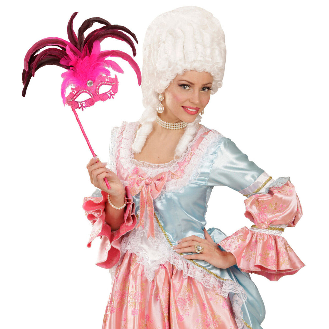 Op deze afbeelding zie je een Accessoires, van het merk Widmann. Gedistingeerd Oogmasker Met Stokje, Roze Luxe Versie
