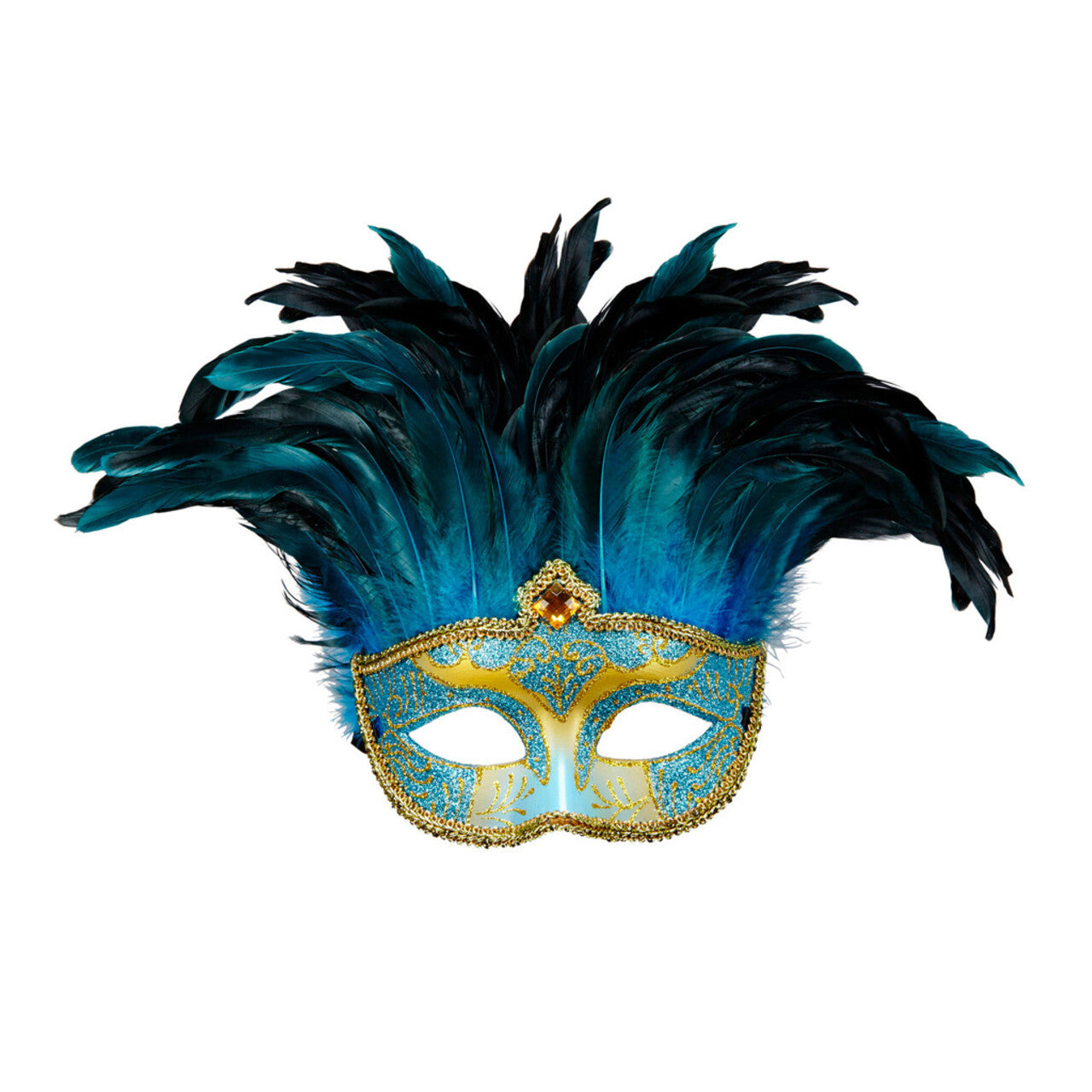 Op deze afbeelding zie je een Accessoires, van het merk Widmann. Veren Masker Countess Met Glitters En Veren, Blauw